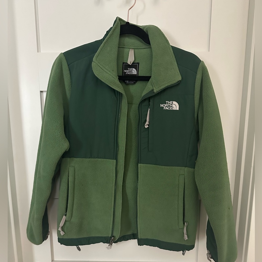 Green North face fleece jacket